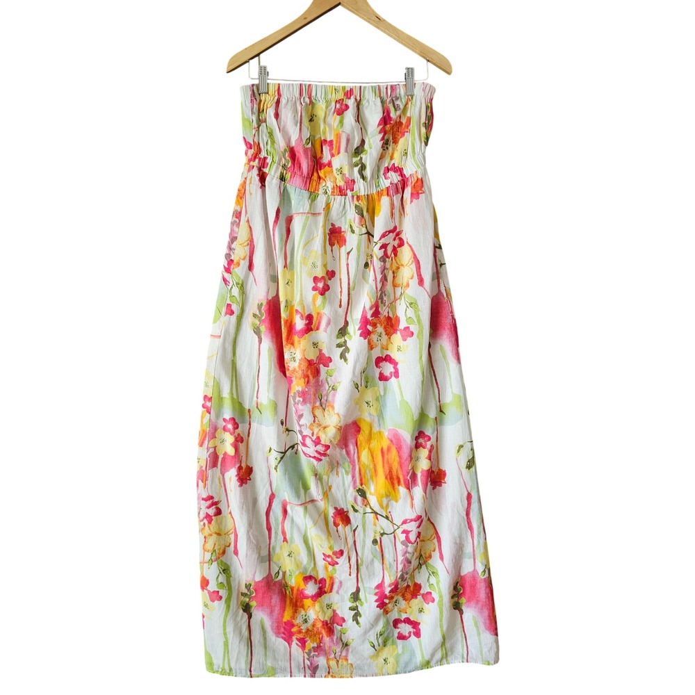 Old Navy Womens‎ Strapless Floral Watercolor Maxi Dress Pink Orange White Large